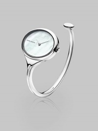 From the Vivianna Collection. A modern, surrealist open-bangle design of stainless steel with luminous mother of pearl face.Quartz movement Water-resistant to 6 ATM Stainless steel case, 24mm (1.10) Mother of pearl dial Made in Switzerland