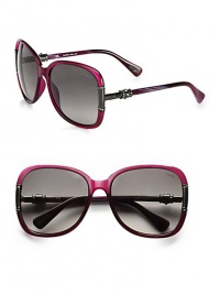 Be glamorous in this resin style in sleek metal accented with glittering Swarovski crystals. Available in shiny transparent violet with smoke gradient lens or shiny dark brown with brown gradient lens. Metal accentsSwarovski crystals100% UV protectionMade in Italy Be glamorous in this resin style in sleek metal accented with glittering Swarovski crystals. Available in shiny transparent violet with smoke gradient lens or shiny dark brown with brown gradient lens. Metal accentsSwarovski crystals100% UV protectionMade in Italy