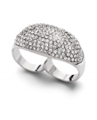 Snap up this hot, new trend. Decorate not one -- but two! -- digits in Bar III's trendy two-finger ring. Crafted in silver tone mixed metal, ring features a dramatic dome shape accented by sparkling crystals. Size 7. Snap up this hot, new trend. Decorate not one -- but two! -- digits in Bar III's trendy two-finger ring. Crafted in silver tone mixed metal, ring features a dramatic dome shape accented by sparkling crystals. Size 7.