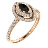 18K Rose Gold 6.00x3.00mm Marquise Cut Onyx and Diamond Double-Halo Ring