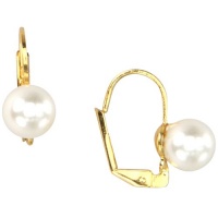 White Pearl 18k Yellow Gold Plated Kids Girls Teen Leverback Pierced Post Earrings White Pearl 18k Yellow Gold Plated Kids Girls Teen Leverback Pierced Post Earrings