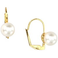 White Pearl 18k Yellow Gold Plated Kids Girls Teen Leverback Pierced Post Earrings