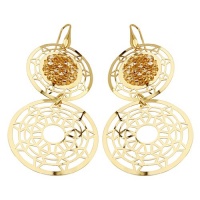 .925 Sterling Silver and 14K Gold Plated Kaleidoscope Hanging Jewel Encrusted Earrings with Fishhook