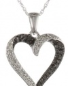 10k White Gold Black and White Diamond Heart Pendant Necklace (1/3 cttw, I-J Color, I2-I3 Clarity), 18