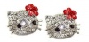 Large 3/4 Genuine Austrian Crystal Stud Earrings w/ RED Flower Bow - Silver Plated