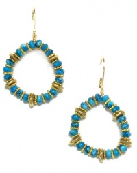 Rachel Reinhardt Kate 14k Gold Plated Beaded Blue Turquoise Dangle Hoop Earrings with Gold Daisy Detail Rachel Reinhardt Kate 14k Gold Plated Beaded Blue Turquoise Dangle Hoop Earrings with Gold Daisy Detail