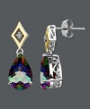 Illuminate your lobes with a myriad of color. Earrings feature an elusive pear-cut mystic topaz (7 ct. t.w.) set in sterling silver. Upper portion of earring crafted in sterling silver with hints of 14k gold and a round-cut diamond accent at center. Approximate drop: 3/4 inch.