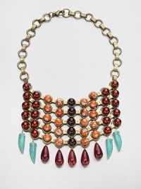 Colorful resin bead accent this statement piece for a truly bohemian look. BrassResin beadsLength, about 19Lobster clasp closureMade in USA Colorful resin bead accent this statement piece for a truly bohemian look. BrassResin beadsLength, about 19Lobster clasp closureMade in USA