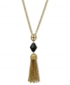 Tasteful in tassels. This elegant pendant necklace from T Tahari combines golden tassel drops, a jet bead and crystal filigree pendant. Crafted in 14K gold-plated mixed metal. Nickel-free for sensitive skin. Approximate length: 17 inches + 3-inch extender. Approximate drop: 3 inches.