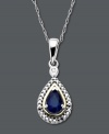 Sweeten the day of your favorite September birthday girl. This stunning teardrop-shaped birthstone pendant features a pear-cut sapphire (1/2 ct. t.w.) and diamond accent set in 14k gold and sterling silver. Approximate length: 18 inches. Approximate drop: 1 inch.