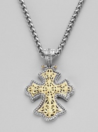 A traditional symbol, make with modern craftsmanship in sterling silver with 18k gold detail. 2¼ X 1½ Enahancer bale clasp Made in GreecePlease note: Chain sold separately. A traditional symbol, make with modern craftsmanship in sterling silver with 18k gold detail. 2¼ X 1½ Enahancer bale clasp Made in GreecePlease note: Chain sold separately.