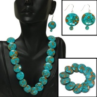 Round Green Turquoise Howlite Necklace 18 W/Lobster Clasp Bracelet Earrings Set Round Green Turquoise Howlite Necklace 18 W/Lobster Clasp Bracelet Earrings Set