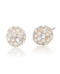 Well rounded. Ball-shaped stud earrings may be a fashion staple, but Carolee's version is enhanced by glittering glass accents. Crafted in gold tone mixed metal, they'll add subtle sparkle to your style. Approximate diameter: 1/4 inch. Well rounded. Ball-shaped stud earrings may be a fashion staple, but Carolee's version is enhanced by glittering glass accents. Crafted in gold tone mixed metal, they'll add subtle sparkle to your style. Approximate diameter: 1/4 inch.