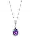 Pear-cut perfection. A stunning amethyst gemstone (2-5/8 ct. t.w.) radiates color, while sparkling diamond accents add shine on this pretty pendant. Crafted in 14k white gold. Approximate length: 18 inches. Approximate drop: 1 inch.