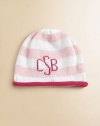 Sure to become a keepsake, this adorable hat combines both style and practicality in one great gift. Crafted in a combination of wide stripes with a rolled edge and the softness of pure cotton. CottonMachine washMade in USAFOR PERSONALIZATION Select a quantity, then scroll down and click on PERSONALIZE & ADD TO BAG to choose and preview your personalization options. Please allow 4-6 weeks for delivery. 