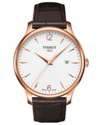 Embrace the classics with this rosy and handsome Tradition watch from Tissot. Embrace the classics with this rosy and handsome Tradition watch from Tissot.