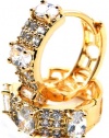 0.62 Inch Oval Swarovski Crystal Elements & White Topaz Double Lined 14k Yellow Gold Filled Huggie Hoop Earrings