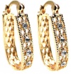 1.0 Inch Lightweight Filigree Lace 18k Brazilian Yellow Gold Filled J-Hoop Earrings, Round Shape Swarovski Crystal Elements Simulated White Diamond CZ Crystals