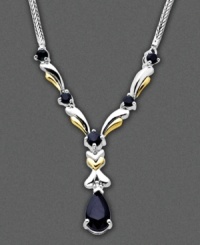 Designed with splendid opulence, this necklace features round- and pear-cut sapphire (1-3/4 ct. t.w.) and diamond accents set in 14k gold and sterling silver. Approximate length: 18 inches. Approximate drop: 1-1/2 inches. Designed with splendid opulence, this necklace features round- and pear-cut sapphire (1-3/4 ct. t.w.) and diamond accents set in 14k gold and sterling silver. Approximate length: 18 inches. Approximate drop: 1-1/2 inches.