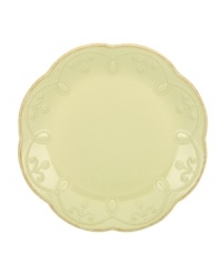With fanciful beading and a feminine edge, this Lenox French Perle accent plates have an irresistibly old-fashioned sensibility. Hardwearing stoneware is dishwasher safe and, in a soft pistachio hue with antiqued trim, a graceful addition to every meal. With fanciful beading and a feminine edge, this Lenox French Perle accent plates have an irresistibly old-fashioned sensibility. Hardwearing stoneware is dishwasher safe and, in a soft pistachio hue with antiqued trim, a graceful addition to every meal.