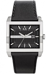 Armani Exchange Mens A|X Black Leather Strap Squar Armani Exchange Mens A|X Black Leather Strap Squar