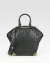 The coveted trapezoid silhouette in a petite version, pairing butter-smooth leather with bronze hardware. Double top handles, 5½ dropAdjustable detachable shoulder strap, 13-16 dropProtective metal feetOne inside zip pocketTwo inside open pocketsFully lined11½W X 9½H X 6DImportedPlease note: Hardware may differ.