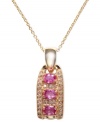 Make a stunning statement. EFFY Collection's pendant is crafted from 14k gold with round-cut pink sapphires (3/4 ct. t.w.) providing a vibrant touch. Diamonds (1/6 c.t. t.w.) add to the appeal. Approximate length: 18 inches. Approximate drop length: 9/10 inch. Approximate drop width: 1/3 inch.