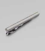 Gunmetal-plated tie bar with etched grid effect.Gunmetal-plated metalHinge closureMade in the United Kingdom