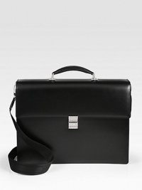 Double-gusset briefcase with detachable shoulder strap, constructed from smooth leather with a secure combination lock and stainless steel metal accents for a shiny finish.Top handleFlap closure with lockAdjustable shoulder strapLeather16½W x 12½H x 4¾DImported Double-gusset briefcase with detachable shoulder strap, constructed from smooth leather with a secure combination lock and stainless steel metal accents for a shiny finish.Top handleFlap closure with lockAdjustable shoulder strapLeather16½W x 12½H x 4¾DImported