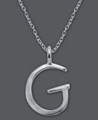 The perfect personalized gift. A polished sterling silver pendant features the letter G with a chic asymmetrical shape. Comes with a matching chain. Approximate length: 18 inches. Approximate drop: 3/4 inch. The perfect personalized gift. A polished sterling silver pendant features the letter G with a chic asymmetrical shape. Comes with a matching chain. Approximate length: 18 inches. Approximate drop: 3/4 inch.