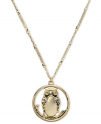 Give a hoot about modern fashion with this pendant necklace from Fossil. Features a coin pendant with cut-out owl detail. Crafted in gold tone mixed metal. Approximate length: 21 inches + 2-inch extender. Approximate drop: 1-1/2 inches. Give a hoot about modern fashion with this pendant necklace from Fossil. Features a coin pendant with cut-out owl detail. Crafted in gold tone mixed metal. Approximate length: 21 inches + 2-inch extender. Approximate drop: 1-1/2 inches.