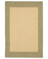 Step outside the box and create a cozy backyard retreat with this all-weather area rug, suitable for indoor and outdoor use. Full-framed with a natural-green border and beige ground, thin stripes crisscross to create an textured grid pattern, adding an unexpected touch of warmth to stone entryways, patio decks and outdoor gathering areas. Pet friendly and resistant to mold and mildew.