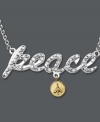Sweet, sparkling and symbolic. This pretty peace pendant is encrusted with round-cut diamonds (1/6 ct. t.w.) and features a 14k gold peace sign charm. Crafted in sterling silver. Approximate length: 18 inches. Approximate drop: 1-1/4 inches.