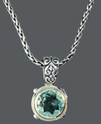 Vintage inspiration. Balissima by Effy Collection presents a beautiful antique-themed pendant highlighting a round-cut green quartz (5 ct. t.w.). Setting crafted from sterling silver with intricate 18k gold rope edges. Approximate length: 18 inches. Approximate drop length: 1 inch. Approximate drop width: 5/8 inch. Vintage inspiration. Balissima by Effy Collection presents a beautiful antique-themed pendant highlighting a round-cut green quartz (5 ct. t.w.). Setting crafted from sterling silver with intricate 18k gold rope edges. Approximate length: 18 inches. Approximate drop length: 1 inch. Approximate drop width: 5/8 inch.