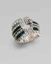 A striking geometric design, offering bands of green and black enamel edged with shimmering Swarovski crystals, set in sterling silver.CrystalEnamelSterling silverWidth, about ¾Made in Italy