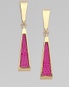 This chic style boasts boldly colored lizard skin inlays in 14k goldplated linear drops. Lizard skin14k goldplated white metal alloyDrop, about 2Post backMade in USA