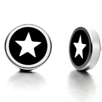 Beautiful Mens Star Stud Stainless Steel Earrings Silver & Black Beautiful Mens Star Stud Stainless Steel Earrings Silver & Black