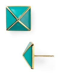 This pair of kate spade new york studs keys in on playful cool, crafted of gold plated metal and a mod-meets-modern shape. This pair of kate spade new york studs keys in on playful cool, crafted of gold plated metal and a mod-meets-modern shape.