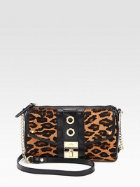 Lush calf hair mixes with leather and gleaming hardware in this fierce design, perfectly sized to hold a camera and essential items. Chain and leather shoulder strap, 22 dropTop zip closureOne outside front flap pocket with push-lock closureOne inside zip pocketTwo inside open pocketsCotton lining10W X 6H X 2DImported Lush calf hair mixes with leather and gleaming hardware in this fierce design, perfectly sized to hold a camera and essential items. Chain and leather shoulder strap, 22 dropTop zip closureOne outside front flap pocket with push-lock closureOne inside zip pocketTwo inside open pocketsCotton lining10W X 6H X 2DImported