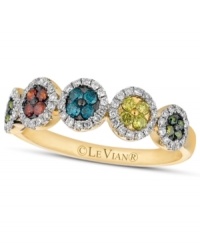 Simple shapes have never sparkled so bright! Le Vian's stunning mixberry ring feature a circular pattern of round-cut white diamonds (1/4 ct. t.w.), green diamonds (1/10 ct. t.w.), blue diamonds (1/8 ct. t.w.), red diamonds (1/10 ct. t.w.) and yellow diamonds (1/5 ct. t.w.). Set in 14k gold. Size 7. Simple shapes have never sparkled so bright! Le Vian's stunning mixberry ring feature a circular pattern of round-cut white diamonds (1/4 ct. t.w.), green diamonds (1/10 ct. t.w.), blue diamonds (1/8 ct. t.w.), red diamonds (1/10 ct. t.w.) and yellow diamonds (1/5 ct. t.w.). Set in 14k gold. Size 7.