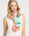 A supremely comfortable style with a colorful abstract print. 70% silk/30% cottonAbout 40 X 70Dry cleanImported 
