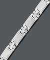 Strength and style combine in this stately men's bracelet. Crafted in durable stainless steel, bracelet features a textured finish and shapely square link. Approximate length: 8-1/2 inches.
