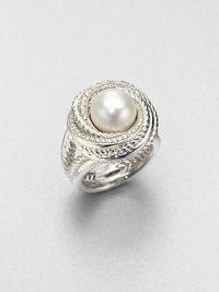 From the Pearl Crossover Collection. A lustrous pearl surrounded by dazzling diamonds and iconic, sterling silver cables on a split shank. Sterling silverDiamonds, .19 tcwCultured pearlImported From the Pearl Crossover Collection. A lustrous pearl surrounded by dazzling diamonds and iconic, sterling silver cables on a split shank. Sterling silverDiamonds, .19 tcwCultured pearlImported
