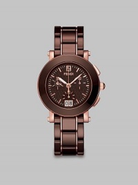 From the Fendi Ceramic Chronograph Collection. This technical timepiece showcases a beautiful ceramic bezel and bracelet with warm rose goldtone accents. From the Fendi Ceramic Chronograph Collection. This technical timepiece showcases a beautiful ceramic bezel and bracelet with warm rose goldtone accents.