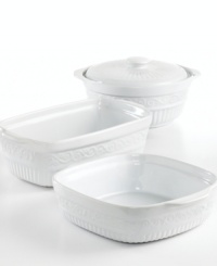 With raised scrolls and elegant fluting, the Claremont bakeware set from Gibson delivers your meal from oven to table with a touch of classic grace. With raised scrolls and elegant fluting, the Claremont bakeware set from Gibson delivers your meal from oven to table with a touch of classic grace.