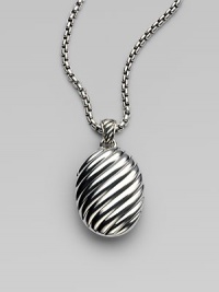 From the Sculpted Cable Collection. A beautifully textured piece to keep precious memories nearby. Sterling silverHolds two photosSize, about 1½Fixed baleImported Please note: Chain sold separately. From the Sculpted Cable Collection. A beautifully textured piece to keep precious memories nearby. Sterling silverHolds two photosSize, about 1½Fixed baleImported Please note: Chain sold separately.