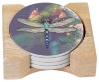 CounterArt Dragonfly Design Round Absorbent Coasters in Wooden Holder, Set of 4 CounterArt Dragonfly Design Round Absorbent Coasters in Wooden Holder, Set of 4