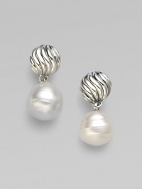 From the Elements Collection. Carved sterling silver with luminous South Sea pearl drop.South Sea pearl Sterling silver Length, about 1 Width, about ½ Post back Imported From the Elements Collection. Carved sterling silver with luminous South Sea pearl drop.South Sea pearl Sterling silver Length, about 1 Width, about ½ Post back Imported