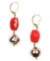 A simple pop of color adds instant life to your look. Jones New York's double drop earrings combine coral-colored plastic beads and a gold-plated mixed metal bead accent and leverback setting. Approximate drop: 1-1/2 inches.