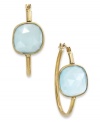 A touch of color livens any look. These stunning 10k gold hoop earrings feature square-cut medium blue chalcedony stones (5-1/5 ct. t.w.). Approximate drop: 1 inch.